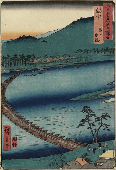 Båtbron vid Toyama, Etchu_provinsen, september 1853 av Utagawa Hiroshige