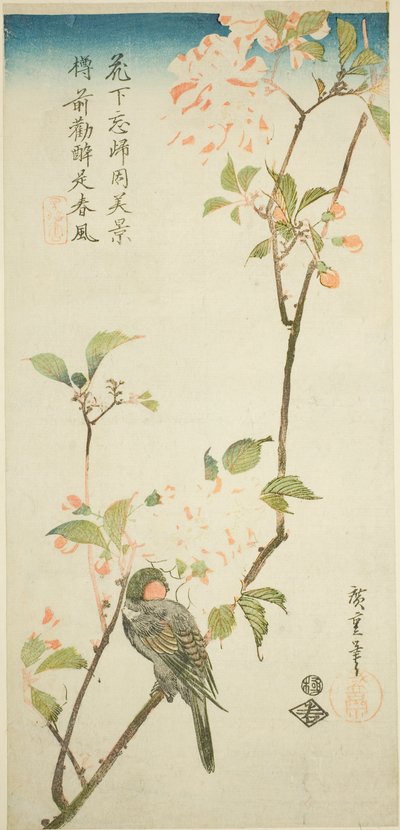 Domherre på aroniagren av Utagawa Hiroshige