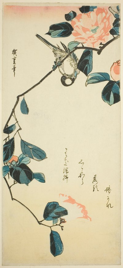 Domherre på kameliagren av Utagawa Hiroshige