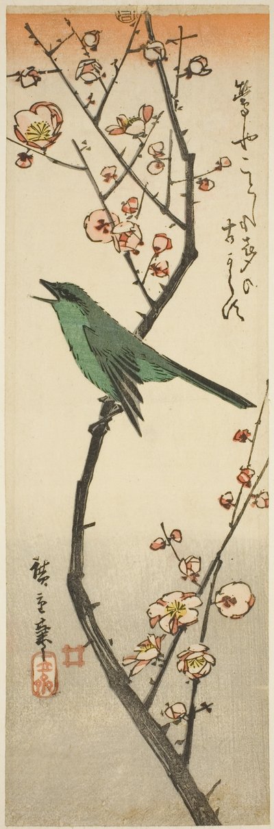 Busksångare och plommon av Utagawa Hiroshige