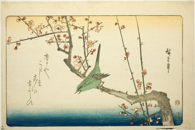 Busksångare på plommongren av Utagawa Hiroshige