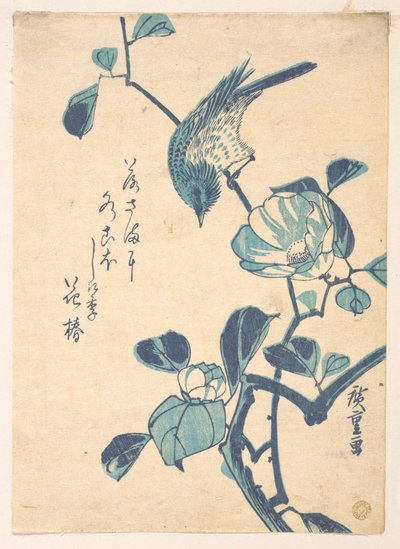 Kamelia och fågel av Utagawa Hiroshige