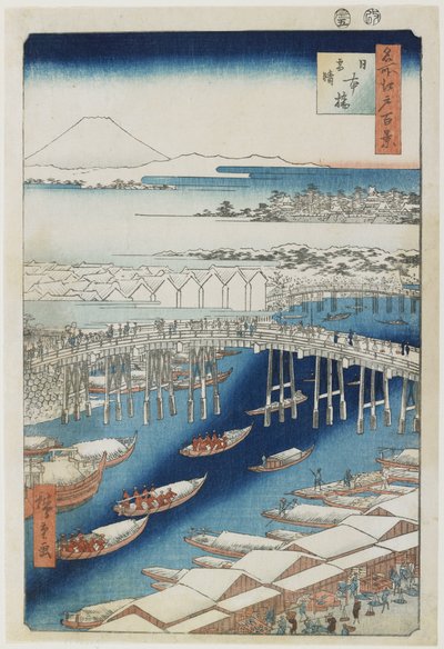 Klart väder efter snö, Nihonbashi Bridge, maj 1856 av Utagawa Hiroshige