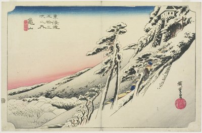 Klart väder efter snö, Kameyama, yukibare, ca. 1833 av Utagawa Hiroshige