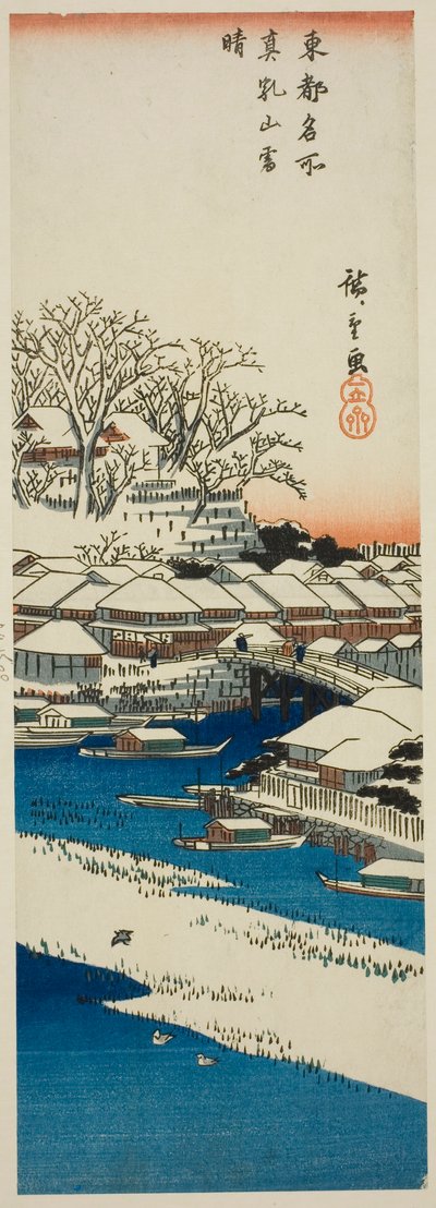 Klart väder efter snö vid Matsuchi Hill (Matsuchiyama no yukibare), från serien "Famous Views of the Eastern Capital (Toto meisho)" av Utagawa Hiroshige