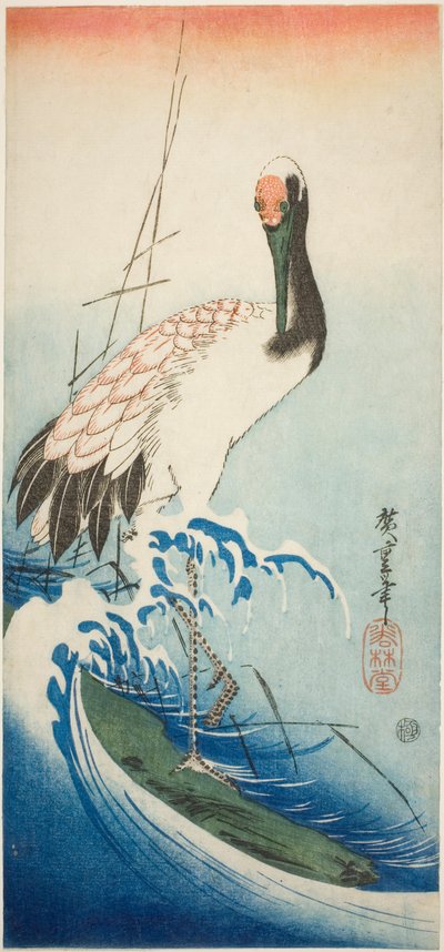 Kran och vågor av Utagawa Hiroshige