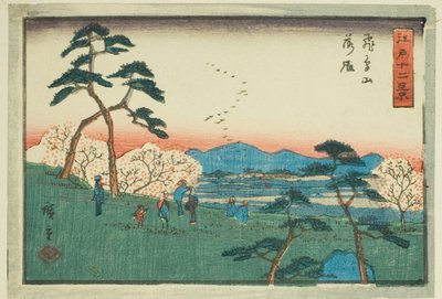 I spetsen drar Asuka (Asukayama Rakugan), från serien "Tel ve view ws of Edo (Edo tree-like)" av Utagawa Hiroshige