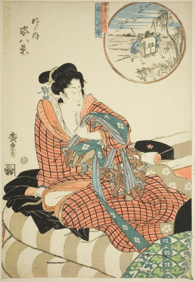 Nedstigande gäss vid risfälten (Tanbo no rakugan) och Morgonens kvällsklocka (Kinuginu no bansho), från serien "Eight Views of Figures Inside and Outside (Soto to uchi sugata hakkei)" av Utagawa Hiroshige