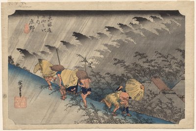Driving Rain at Shono (Station 46) från serien Fifty-Three Stations of the Tokaido av Utagawa Hiroshige