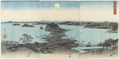 Åtta utsikter över Kanazawa i Musashi-provinsen på natten, juli 1857 av Utagawa Hiroshige