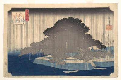 Kvällsregn vid Karasaki, tall av Utagawa Hiroshige
