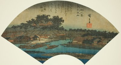 Evening Rain at Matsuchiyama (Matsuchiyama yau), från serien "Eight Views of the Eastern Capital (Toto hakkei)" av Utagawa Hiroshige