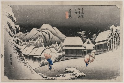 Evening Snow at Kambara (nummer sexton i serien Fifty-three Stations of the Tokaido) av Utagawa Hiroshige