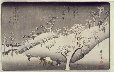 Kvällssnö på Asukaberget, från Eight Views of Environs of Edo, c.1838 (träblock i färg) av Utagawa Hiroshige