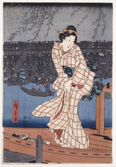 Kväll vid Sumidafloden av Utagawa Hiroshige
