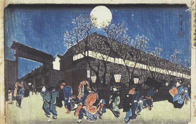 Kända platser i den östra huvudstaden: Körsbärsblom i månskenet i Yoshiwara av Utagawa Hiroshige