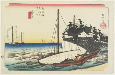Färjan är en hand f Shichiri, Kuwana, ca. 1833 av Utagawa Hiroshige