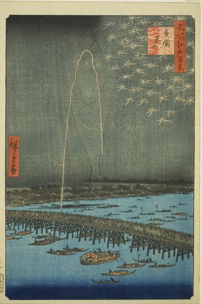 Filet rks at Rokoku (Rokoku Fireworks), från seriens ``Ridge d re d f s views of Edo (Etthundra berömda vyer av Edo)