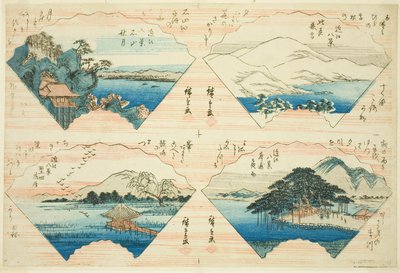 Fyra vyer från serien Eight Views of Omi (Omi Hakkei) av Utagawa Hiroshige
