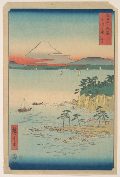 Fuji från Miura, Sagami (Soshu Miura no Kaijo), ur serien Trettiosex vyer över berget Fuji (Fugaku sanjūrokkei) av Utagawa Hiroshige