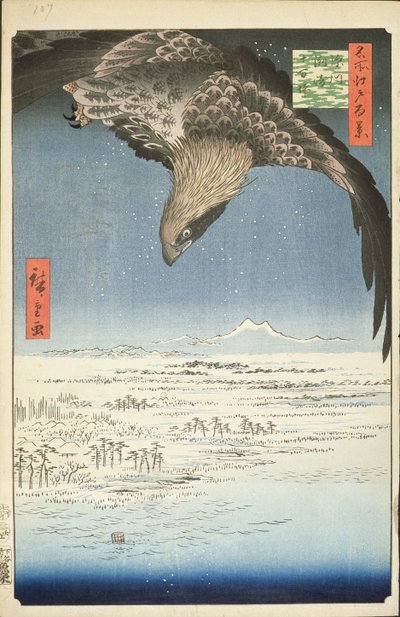 Fukagawa Susaki och Jumantsubo, nr 107 från Hundra berömda utsikt över Edo, 1857 (träblock i färg) av Utagawa Hiroshige