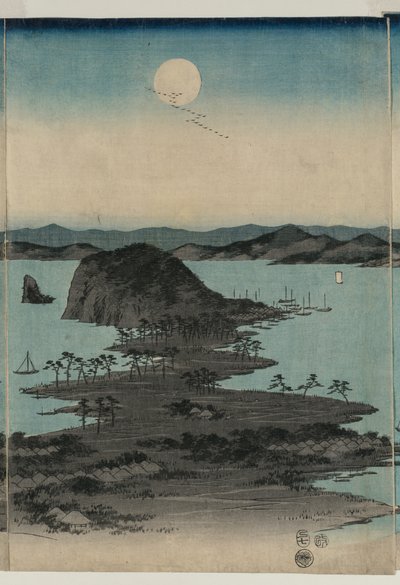 Fullmåne över Kanazawa, Musashi av Utagawa Hiroshige
