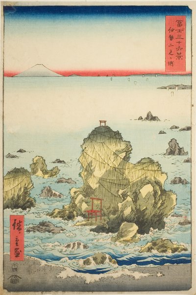 Futami Bay i Ise-provinsen (Ise Futamigaura), från serien "Trettiosex utsikter över berget Fuji (Fuji sanjurokkei)" av Utagawa Hiroshige