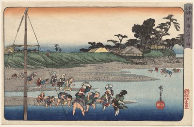 Samla skaldjur vid lågvatten vid Susaki, från serien Famous Places in Edo av Utagawa Hiroshige