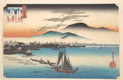 Gäss som landar vid Katada, Biwasjön av Utagawa Hiroshige