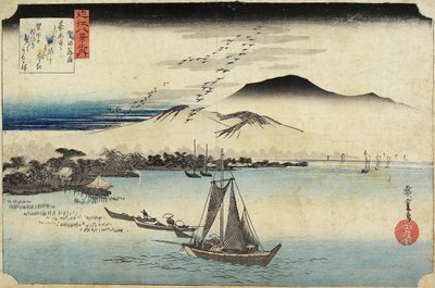 Gäss som flyttar hem vid Katada, ca 1834 av Utagawa Hiroshige