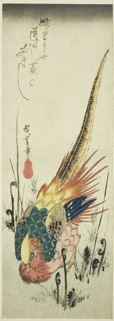 Guldfasan och brackormbunkar av Utagawa Hiroshige