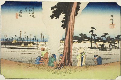 Hamamatsu: Winter Scene (Hamamatsu, fuyugare no zu), från serien "Fifty-three Stations of the Tokaido (Tokaido gojusan tsugi no uchi)," även känd som Hoeido Tokaido av Utagawa Hiroshige