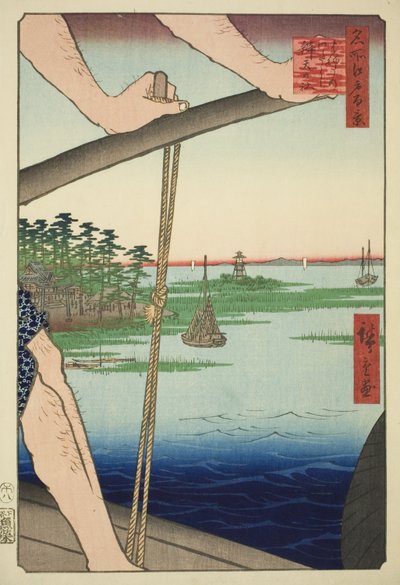 Haneda färjeförslag d Benten Shline (Haneda no Watashi Benten no Yashiro), från serien "Ridge for ridges d fa net view of Edo (E hundra berömda vyer av Edo)