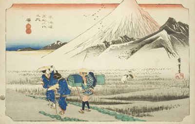 Hara: Mount Fuji in the Morning (Hara, asa no Fuji), från serien "Fifty-three Stations of the Tokaido Road (Tokaido gojusan tsugi no uchi)," även känd som Hoeido Tokaido av Utagawa Hiroshige