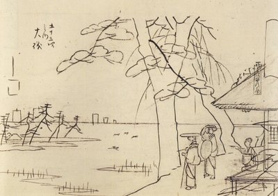 Hiroshige, Människor med utsikt över vattnet av Utagawa Hiroshige