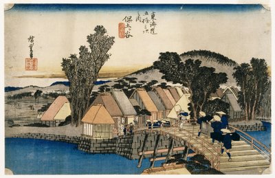 Hodogaya, Shinkame Bashi, Station 5 (träblock på färgtryck) av Utagawa Hiroshige