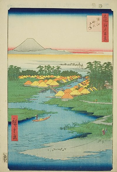 Horie och Nekozane (Horie Nekozane), nr 96 från serien "Hundra berömda vyer från Edo (Meisho Edo hyakkei)" av Utagawa Hiroshige