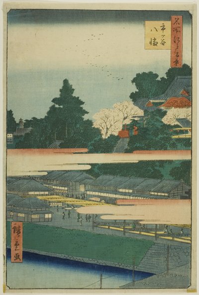 Ichigaya Hachiman Shrine (Ichigaya Hachiman), från serien "Hundra berömda vyer av Edo (Meisho Edo hyakkei)" av Utagawa Hiroshige