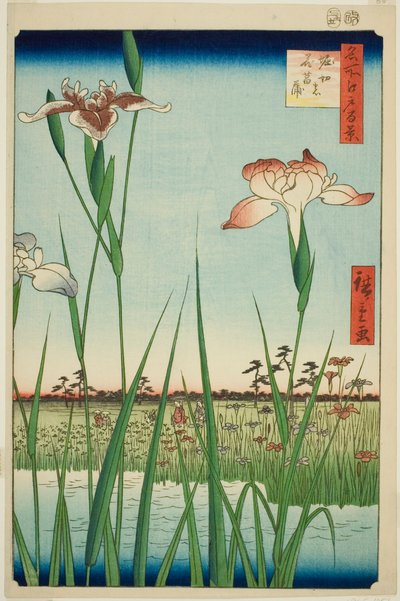 Irase s at Horikiri (Horikiri no Hanadokorobe), från serien "Ridge dre d fa net s views of Edo (One Hundred Famous Views of Edo)" av Utagawa Hiroshige
