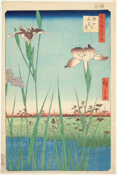 Irase s at Horikiri (Horikiri no Hanadokorobe), från serien "Ridge dre d fa net s views of Edo (One Hundred Famous Views of Edo)" av Utagawa Hiroshige