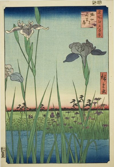 Irase s at Horikiri (Horikiri no Hanadokorobe), från serien "Ridge d re d f s Views of Edo (One Hundred Famous Views of Edo)" av Utagawa Hiroshige