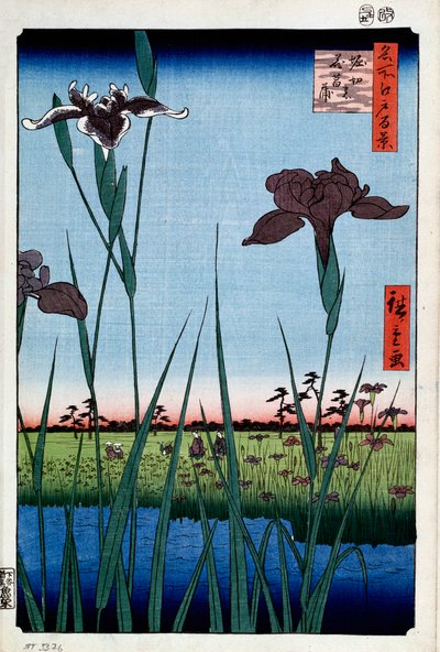 Iris vid Horikiri Hundra berömda vyer av Edo, 1856-1858. av Utagawa Hiroshige