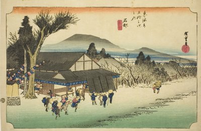 Ishibe: Megawa Village (Ishibe, Megawa no sato), från serien "Fifty-three Stations of the Tokaido (Tokaido gojusan tsugi no uchi)," även känd som Hoeido Tokaido av Utagawa Hiroshige