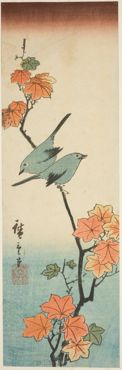 Japanska vita ögon på en lönngren av Utagawa Hiroshige