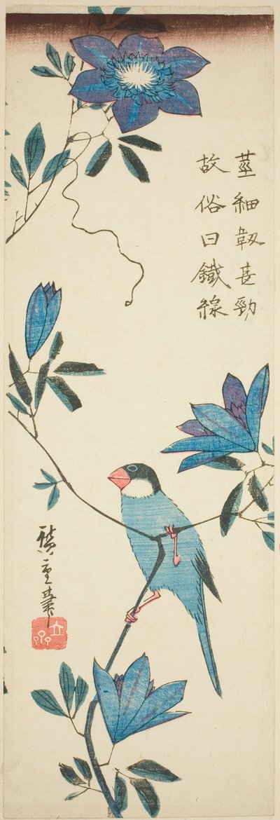 Javasparv och klematis av Utagawa Hiroshige