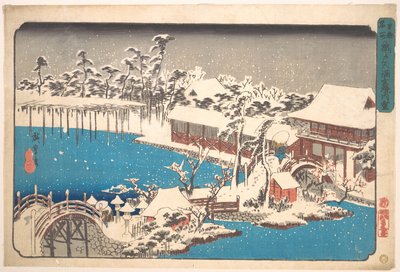 Snö på området kring Kameido Tenmangu-helgedomen av Utagawa Hiroshige
