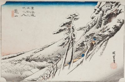 Kameyama - Kameyama efter snöfall, plansch 47 ur serien: Tōkaidōs femtiotre stationer av Utagawa Hiroshige
