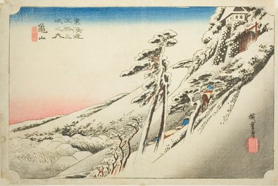 Kameyama: Weather Clearing after Snow (Kameyama, yukibare), från serien "Fifty-three Stations of the Tokaido (Tokaido gojusan tsugi no uchi)," även känd som Hoeido Tokaido av Utagawa Hiroshige