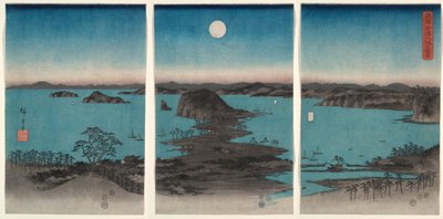 Kanazawa i månsken, ur serien Åtta vyer över Musashi-provinsen (Buyō Kanazawa Hasshō Yakei) av Utagawa Hiroshige