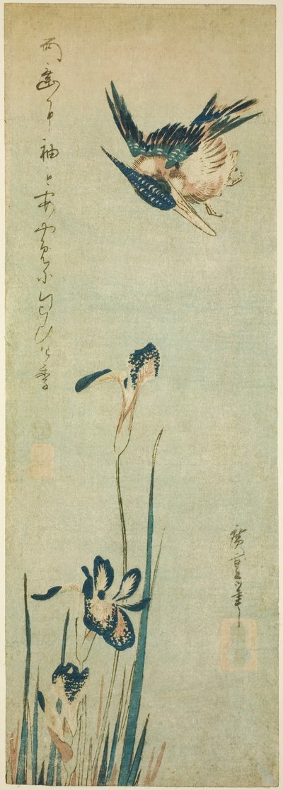 Kungsfiskare och iris av Utagawa Hiroshige